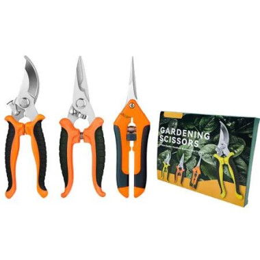 3 Piece Set Orange Pruning Shears Gardening Scissors Orchard Fruit Branches Garden MultiPurpose Tools Household Stainless Steel