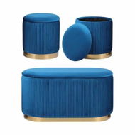 Detailed information about the product 3 Piece Set Storage Ottoman - Velvet Bench Stool FAYE - BLUE