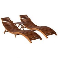 Detailed information about the product 3 Piece Sunlounger with Tea Table Solid Acacia Wood