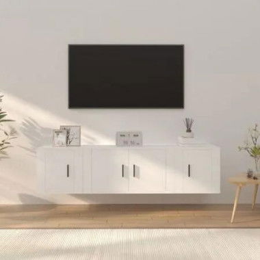 3 Piece TV Cabinet Set White Engineered Wood