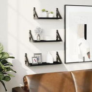 Detailed information about the product 3 Piece Wall Shelf Set Black Engineered Wood