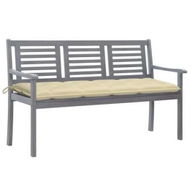 Detailed information about the product 3-Seater Garden Bench with Cushion 150 cm Grey Eucalyptus Wood