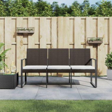 3-Seater Garden Bench With Cushions Brown PP Rattan