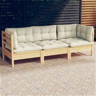 Detailed information about the product 3-Seater Garden Sofa with Cream Cushions Solid Pinewood
