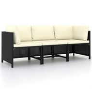 Detailed information about the product 3-Seater Garden Sofa With Cushions Black Poly Rattan