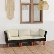 Detailed information about the product 3-Seater Garden Sofa with Cushions Black Poly Rattan