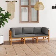 Detailed information about the product 3-Seater Garden Sofa with Grey Cushions Solid Teak Wood