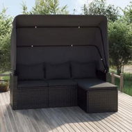 Detailed information about the product 3-Seater Garden Sofa with Roof and Footstool Black Poly Rattan