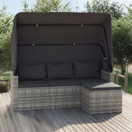 Detailed information about the product 3-Seater Garden Sofa with Roof and Footstool Grey Poly Rattan