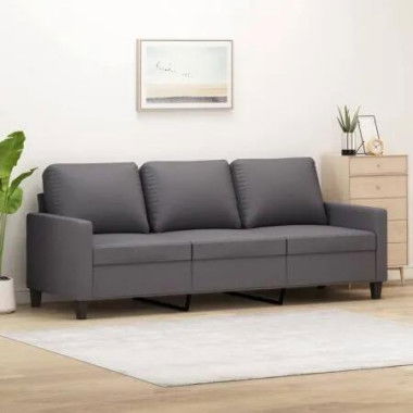 3-Seater Sofa Grey 180 cm Faux Leather