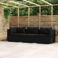 Detailed information about the product 3-Seater Sofa With Cushions Black Poly Rattan