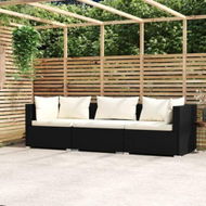 Detailed information about the product 3-Seater Sofa With Cushions Black Poly Rattan