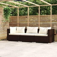 Detailed information about the product 3-Seater Sofa With Cushions Brown Poly Rattan