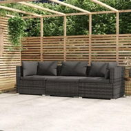 Detailed information about the product 3-Seater Sofa with Cushions Grey Poly Rattan