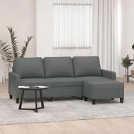 Detailed information about the product 3-Seater Sofa with Footstool Dark Grey 180 cm Fabric