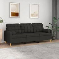 Detailed information about the product 3-Seater Sofa with Throw Pillows Black 180 cm Fabric