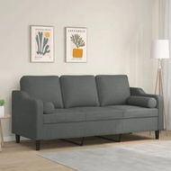 Detailed information about the product 3-Seater Sofa with Throw Pillows Dark Grey 180 cm Fabric