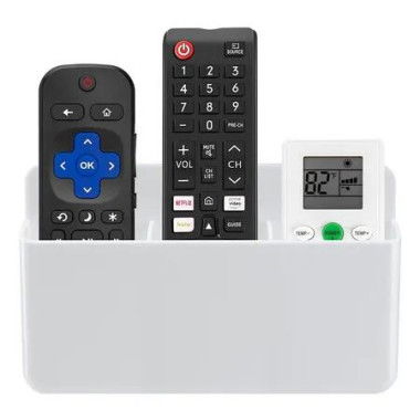 3 Slot Adjustable Remote Control Holder Wall Mount, TV Remote Box Hollow Bottom Slot Easy Phone Charging, for Home Office School, White