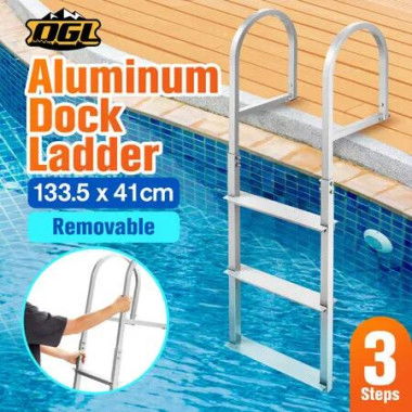 3-Step Boat Dock Pool Ladder Removable Aluminium Stairs Pontoon Deck Boarding Steps 227kg Load Inground Swim Pools Safety Handrail Non Slip