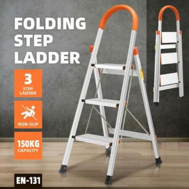 3 Step Folding Ladder Foldable Stool Collapsible Platform Aluminium Portable Lightweight Stairs Stepladder with Foam Handrail