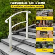 Detailed information about the product 3-Step Handrails for Outdoor Steps Fits 1 or 3 Steps Matte White Stair Rail Wrought Iron Handrail with Installation Kit Hand Rails for Outdoor Step