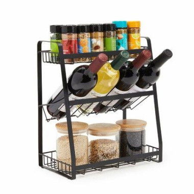 3 Tier Black Metal Spice Rack Organizer For Cabinet Countertop Kitchen Storage And Supplies