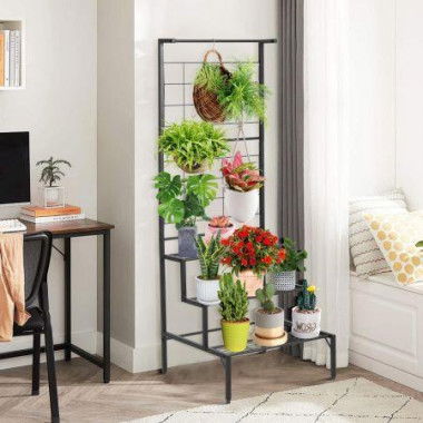 3-Tier Hanging Plant Stand With 3-tier Shelves For Living Room