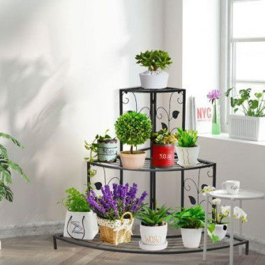 3-Tier Metal Corner Plant Stand For Indoor & Outdoor Use.