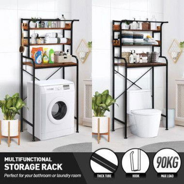 3-Tier Over Toilet Shelf Rack Freestanding Bathroom Organiser Washer Dryer Laundry Storage Shelves Unit Washing Machine Airing Space Saver