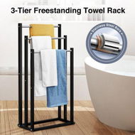 Detailed information about the product 3 Tier Towel Rail Free Standing Washcloth Drying Rack Holder Stand Hanger Stainless Steel Bars Hanging Storage Dryer for Bathroom Restroom Kitchen