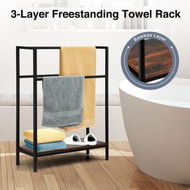 Detailed information about the product 3 Tier Towel Rail Rack Free Standing Drying Holder Bars Hanger Steel Storage Hanging Dryer Bamboo Shelf for Bathroom Restroom Kitchen