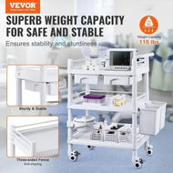 Detailed information about the product 3 Tiers Lab Carts Mobile Medical Cart with 3 Trays & 3 Trash Cans White