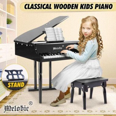 Please Correct Grammar And Spelling Without Comment Or Explanation: 30-Key Piano Children Kids Grand Piano Wood Toy With Bench Music Stand - Black Melodic.