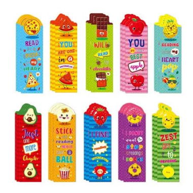 30 PCS Cartoon Animal Fruits Bookmarks Kid Page Clip Book Mark Card Cute Children's School Rewards Gift