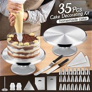Detailed information about the product 30cm Cake Turntable 35Pcs Decorating Supplies Kit Rotating Stand Baking Tools Aluminium Piping Tip Icing Spatula Pastry Bag Flower Nail