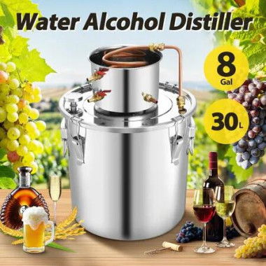 30L Water Distiller Home Beer Brewing Kit Alcohol Wine Making Distillery Liquor Distilling Equipment Stainless Steel for Whiskey Brandy Essential Oil