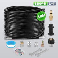 Detailed information about the product 30m Sewer Jetter Kit for High Pressure Washer Blaster Drain Cleaner Hose 5800PSI 1/4 Inch NPT Corner Jetting Cleaning Pipe Button Nose Rotating Nozzle