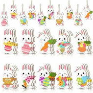 Detailed information about the product 30pcs Easter Wooden Hanging Rabbits Ornaments, Mini Signs Hanging Spring Decoration for Home, DIY Craft, Holiday Party Decor