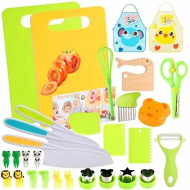 30Pcs Kids Montessori Cooking Kitchen Toys Toddler Knife Set Real Cooking Baking Accessories Toddlers Kitchen Tools Christmas Gift COL Multicolor