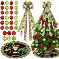 Detailed information about the product 32 Pcs Christmas Tree Ornaments Set,Red Green Balls,Large Bowknot,Christmas Tree Skirt Decorations,Hanging Ball Ornaments for Xmas Trees Holiday Decor