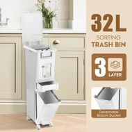 Detailed information about the product 32L 3 Tiers Rubbish Bin Pedal Step Dustbin Recycle Garbage Kitchen Trash Can Waste Sorting Bucket Slim Trashcan Sorter Office Indoor with Wheels