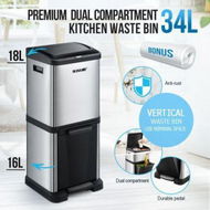 Detailed information about the product 34L Two Layer Press Top Dustbin Kitchen Waste Pedal Bin Garbage Trash Can