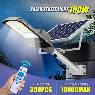 358 LED Solar Light 100W Street Sensor Remote Outdoor Garden Wall Flood Down Lamp Security Parking Lot Spot Floodlight Pole Waterproof