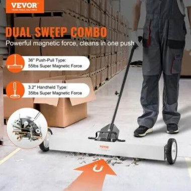 36-Inch Magnetic Sweeper with Wheels Telescoping Magnetic Pickup Tool