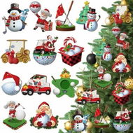 Detailed information about the product 36 Pcs Golf Christmas Santa Claus Snowman Wood Decorative Hanging Ornaments with Rope Xmas Golf Cart Decorations