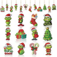 Detailed information about the product 36 Piece Grinch Style Wooden Gift Charms Ideal For Christmas Tree Decorations Party Supplies And Festive Events