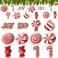 Detailed information about the product 36 Pieces Wooden Candy Cane Ornaments for Christmas Tree Decor, Red Peppermint Lollipop Hanging Decorations for Holiday Home Party