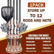 Detailed information about the product 360 Rotation Wooden 12 Slots Round Fishing Rod Holder Upgrade And Strengthen Space Saving Storage Organizer Roove Fishing Gear