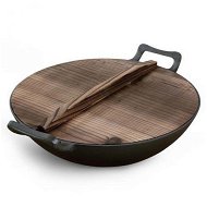 Detailed information about the product 36CM Commercial Cast Iron Wok FryPan With Wooden Lid Fry Pan