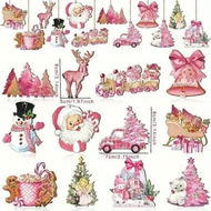Detailed information about the product 36PCS Christmas Tree Decorations Pink Santa Clause Snowman Wooden Ornaments 2.5 Inches Mixed Designs Indoor Xmas Holiday Party Presents Gift 2D flat print